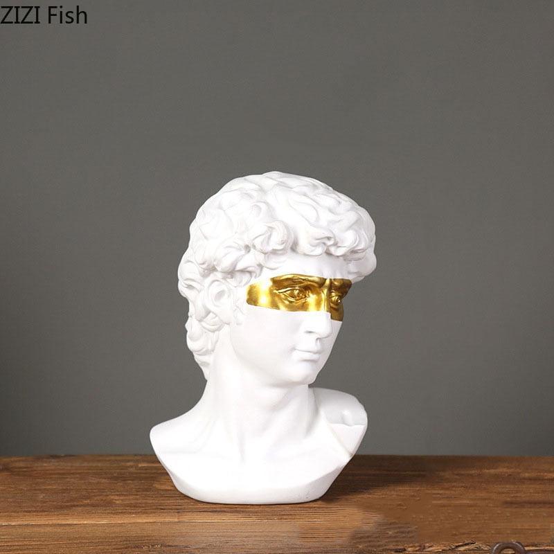 Exquisite Gold-Plated Mask David Statue | Resin Sculpture for Home or Office Decoration