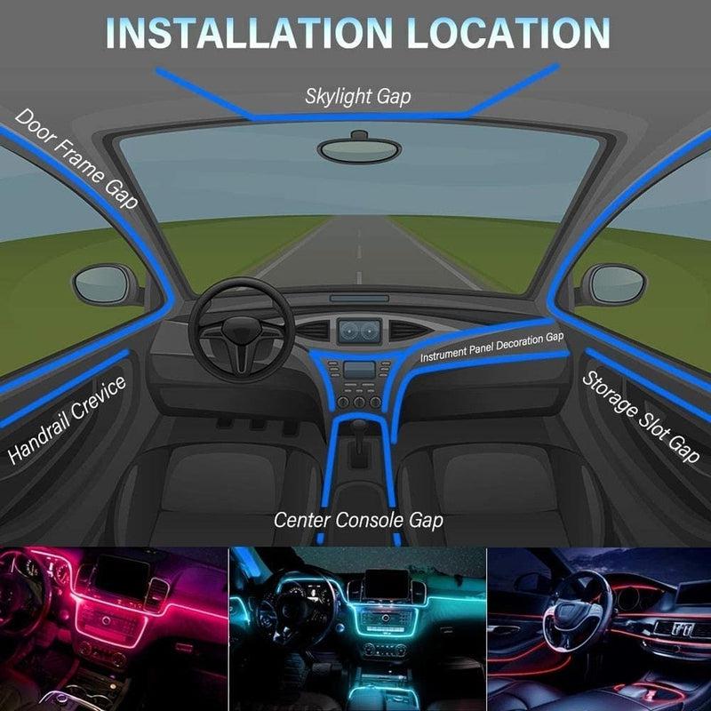 Neon LED Car Interior Ambient Light Fiber Optic EL Wire Strip Light | USB RGB Auto Accessories LED Decorative RGB Light Strip Kit | 8m / 6m