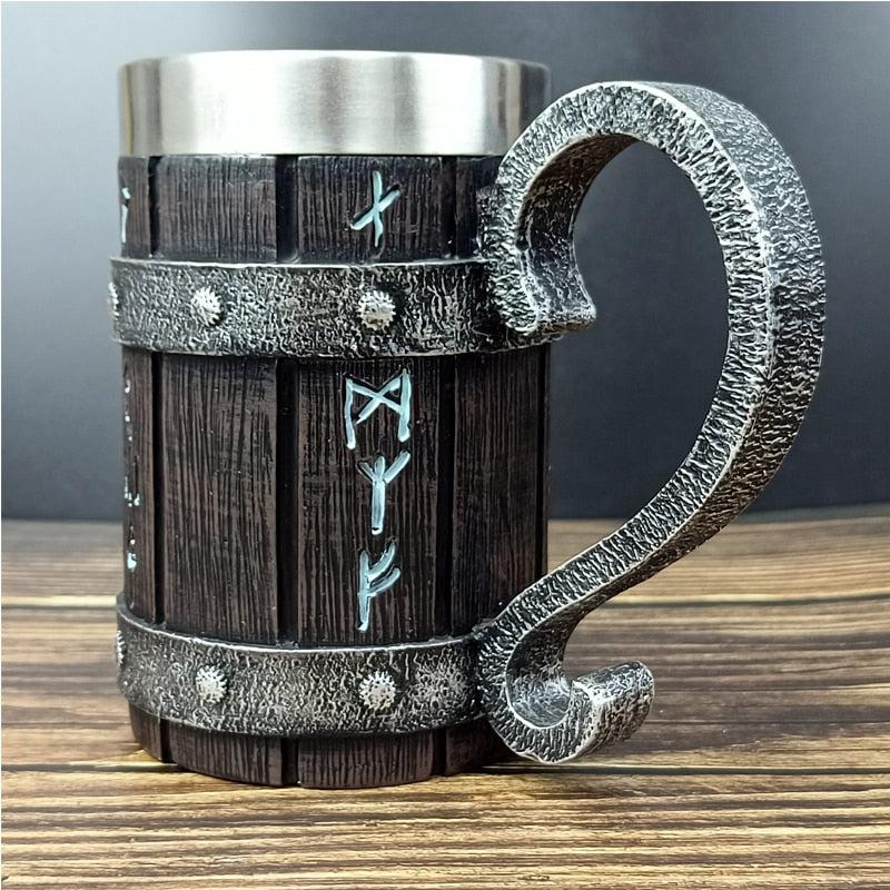 Norse Style Beer Mug with Runes | Double Wall Stainless Steel Wine & Beer Mugs with Norse Design | Unique Gift Idea