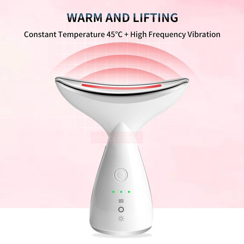 Hello Face Beauty Neck Massage Device, Anti-wrinkles Anti-aging Reduced Puffiness Facial Device for Skin Tightening and Lifting, 3 Colors LED Photon Therapy, Rechargeable Battery, Skin Care Tools