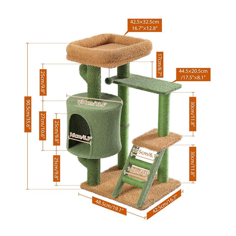 Cactus Cat Tree | Natural Sisal Scratching Post | Cat Perch Condo | Kitty Play House | Stylish & Functional Cat Tree