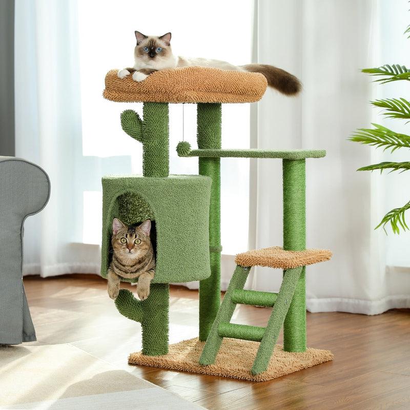 Cactus Cat Tree | Natural Sisal Scratching Post | Cat Perch Condo | Kitty Play House | Stylish & Functional Cat Tree