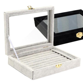 Velvet Wooden Earring Ring Holder Jewelry Box | Rings Tray Holder | Jewelry Storage Box | Jewelry Display Organizer