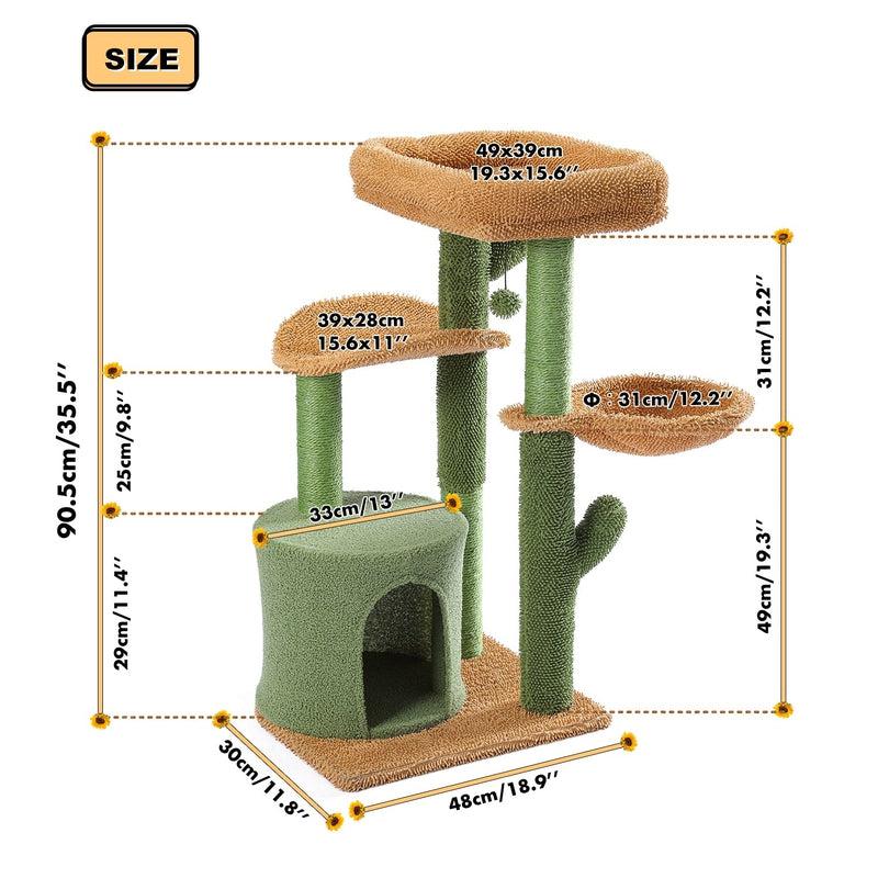 Cactus Cat Tree | Natural Sisal Scratching Post | Cat Perch Condo | Kitty Play House | Stylish & Functional Cat Tree