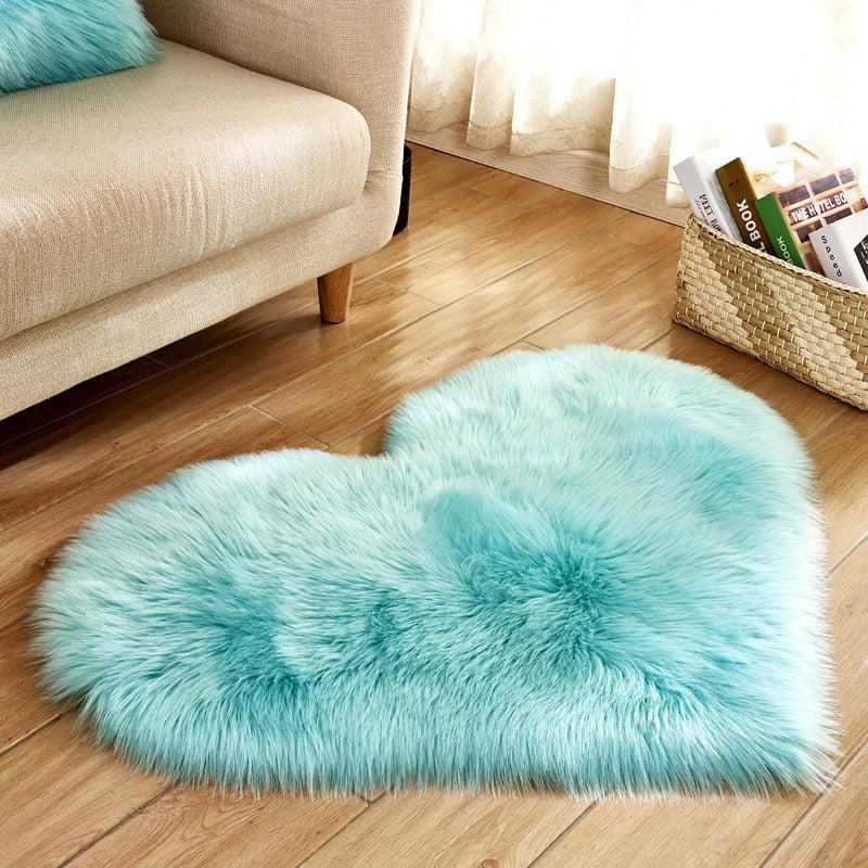 Heart Shaped Fluffy Washable Faux Fur Rug | Soft Carpet Sheepskin Rug for Kids Bedroom & Home Decoration