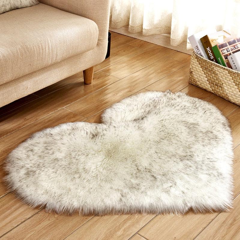 Heart Shaped Fluffy Washable Faux Fur Rug | Soft Carpet Sheepskin Rug for Kids Bedroom & Home Decoration