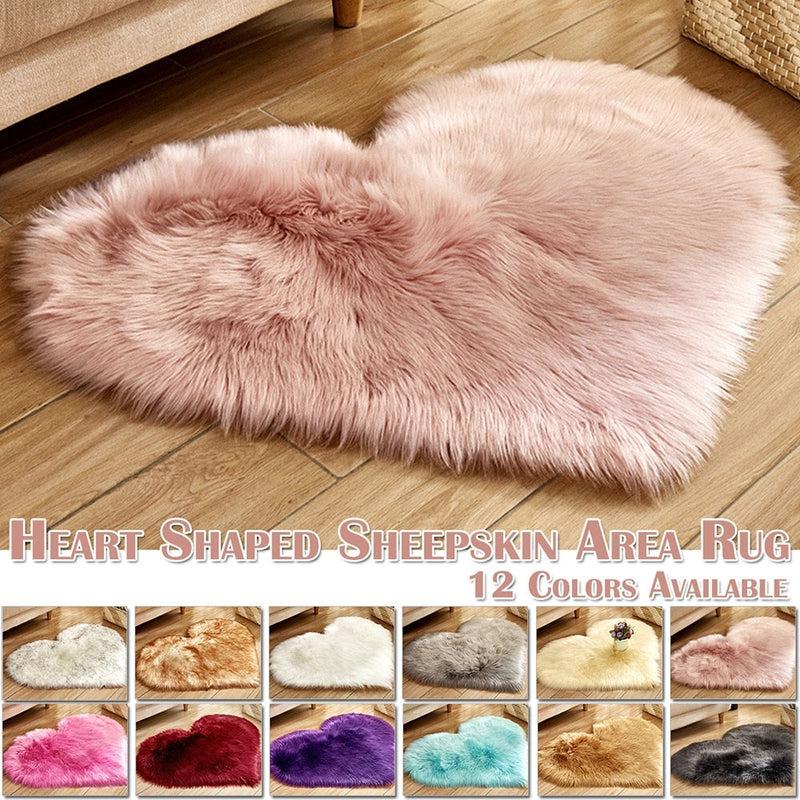 Heart Shaped Fluffy Washable Faux Fur Rug | Soft Carpet Sheepskin Rug for Kids Bedroom & Home Decoration