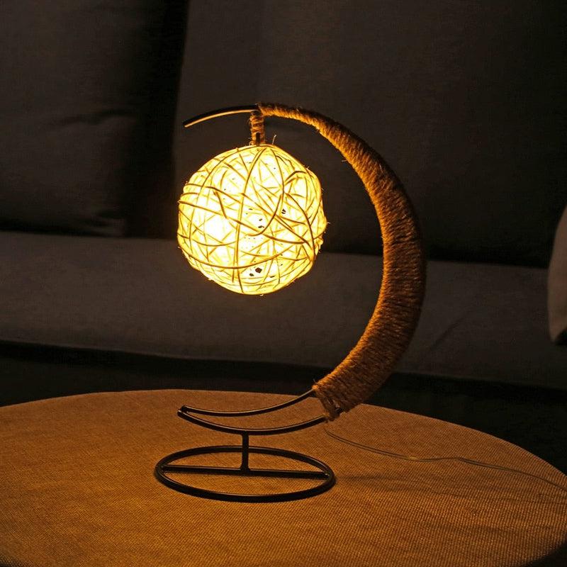 USB LED Moon Sepak Takraw Lamp | Handmade Hemp Rope Wrought Iron Night Light | Home Decoration Sleeping Lantern Light