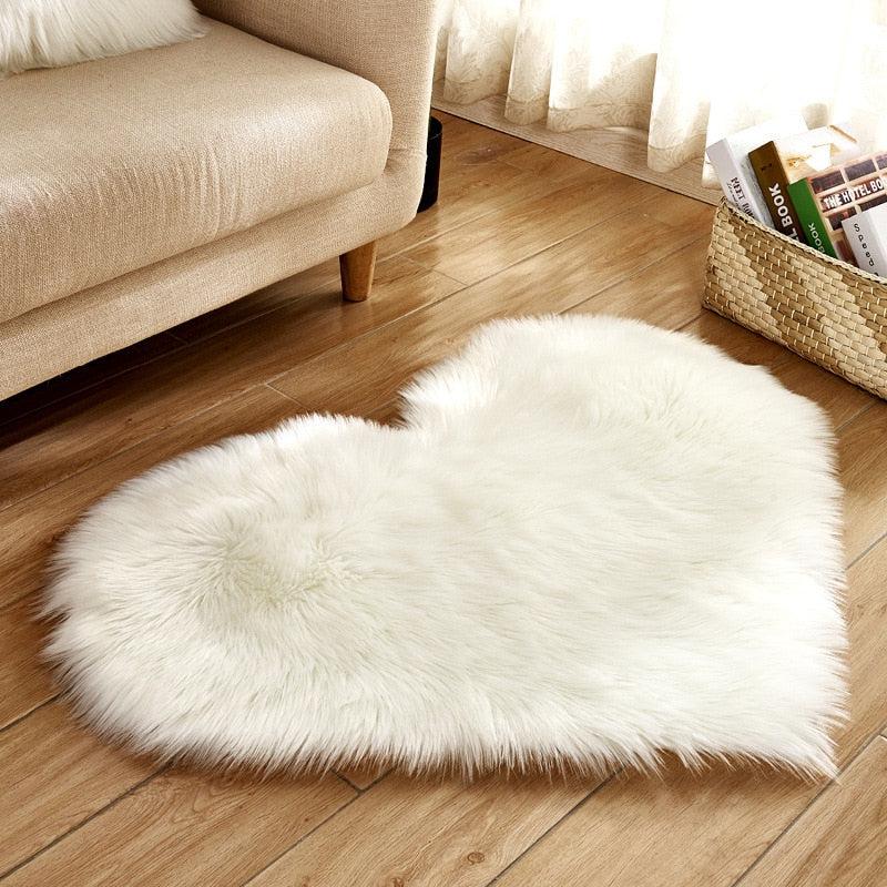 Heart Shaped Fluffy Washable Faux Fur Rug | Soft Carpet Sheepskin Rug for Kids Bedroom & Home Decoration