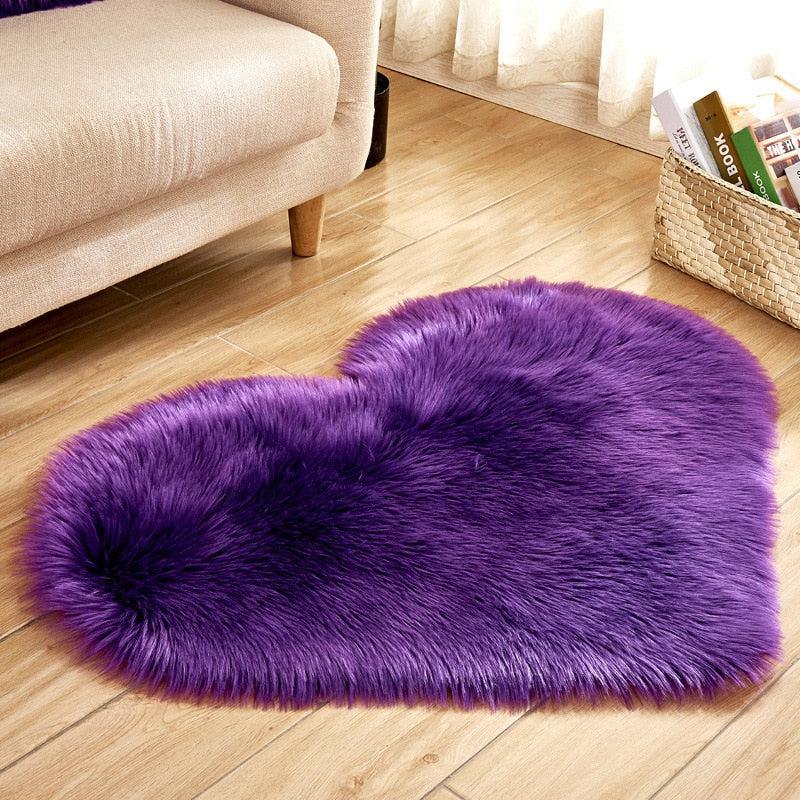 Heart Shaped Fluffy Washable Faux Fur Rug | Soft Carpet Sheepskin Rug for Kids Bedroom & Home Decoration