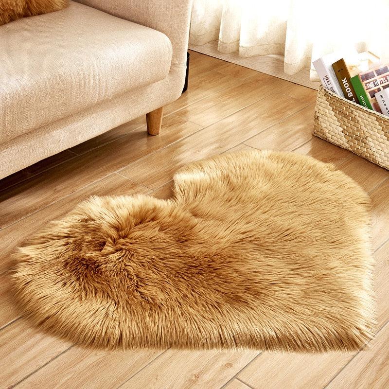 Heart Shaped Fluffy Washable Faux Fur Rug | Soft Carpet Sheepskin Rug for Kids Bedroom & Home Decoration