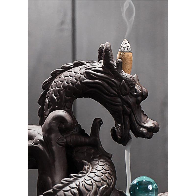 Dragon Smoke Waterfall Incense Burner | Ceramic Dragon Incense Holder with Crystal Ball | Creative Home Decor