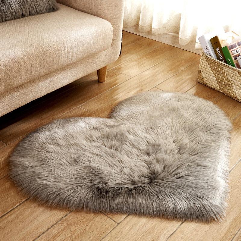 Heart Shaped Fluffy Washable Faux Fur Rug | Soft Carpet Sheepskin Rug for Kids Bedroom & Home Decoration