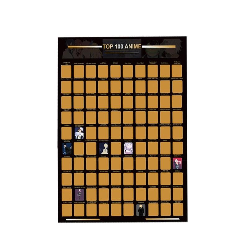 Top 100 Anime Collection Scratch Off Poster | Embark on an Interactive Board Game Experience with High-Quality Design – Uncover the Best Anime Series, Ideal for Anime Enthusiasts, Group Fun & Wall Art Decoration