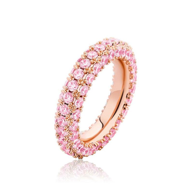 TOPGRILLZ 3 Row CZ Eternity Gold Ring | Bling Iced Out | Full Micro Pave Cubic Zirconia | Hip Hop Punk Style Jewelry for Women