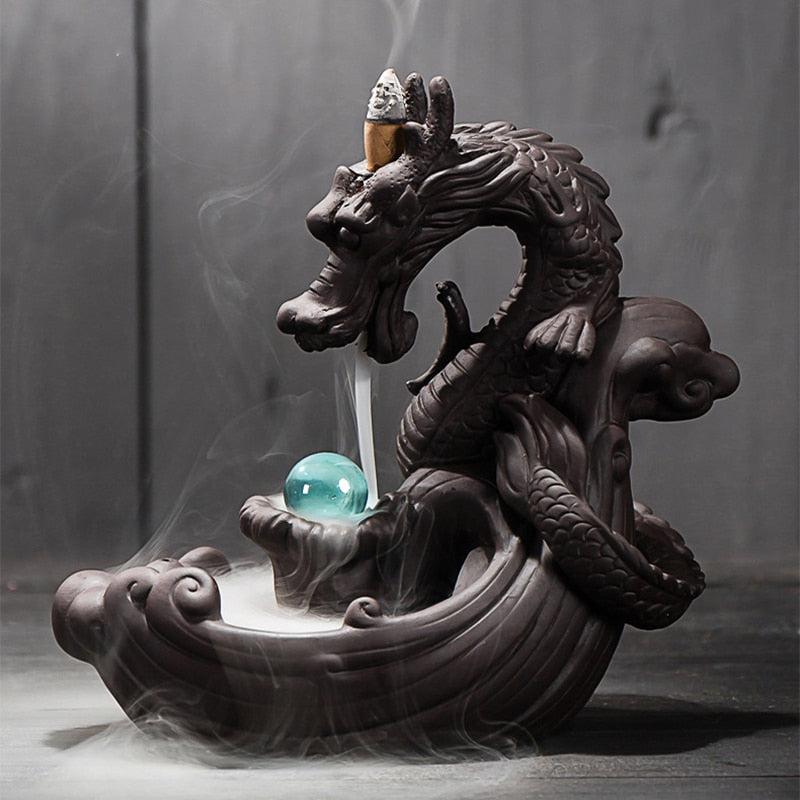 Dragon Smoke Waterfall Incense Burner | Ceramic Dragon Incense Holder with Crystal Ball | Creative Home Decor