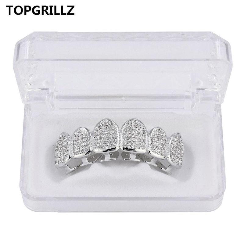 TOPGRILLZ Classic 6/6 Hip Hop/Punk Teeth Grillz Set Gold Silver Color Top &amp; Bottom Grills Dental Mouth Caps Cosplay Party