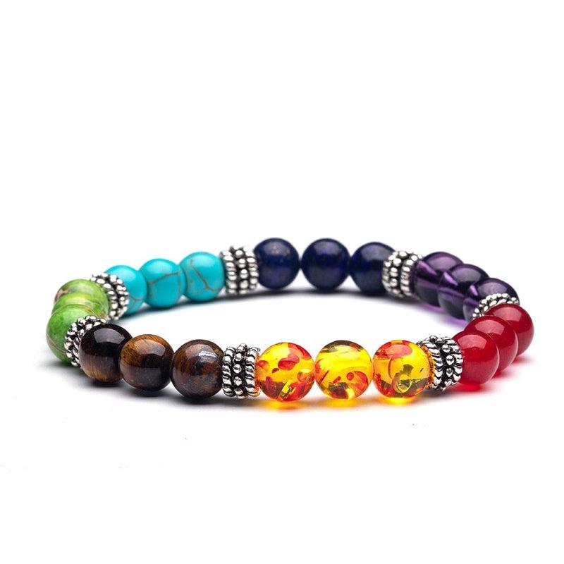 Fashion 7 Chakra Bracelets | Natural Stone Beads | Men's and Women's Yoga Buddha Prayer Bracelet | 18 cm | Tiger Eye Stones | Make a Wish Bracelet