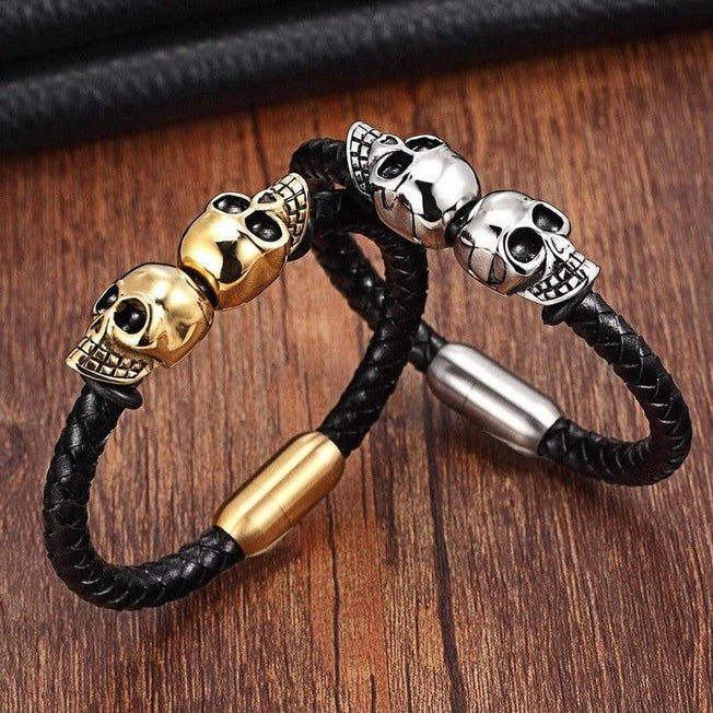 Fashion Genuine Leather Punk Skull Men's Bracelet | Stylish & Durable Jewelry Accessory