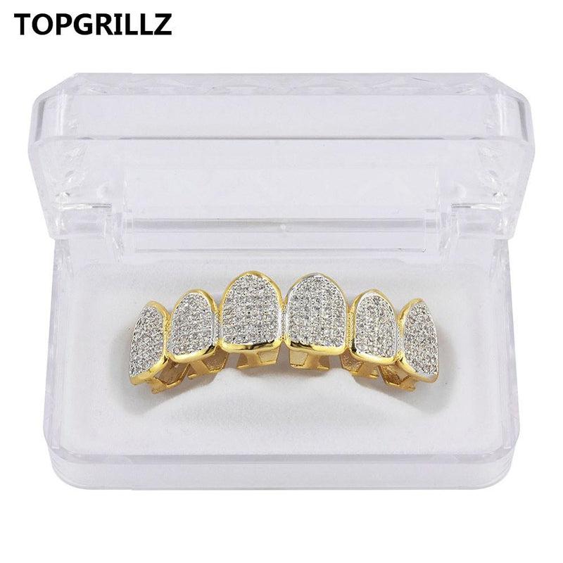 TOPGRILLZ Classic 6/6 Hip Hop/Punk Teeth Grillz Set Gold Silver Color Top &amp; Bottom Grills Dental Mouth Caps Cosplay Party