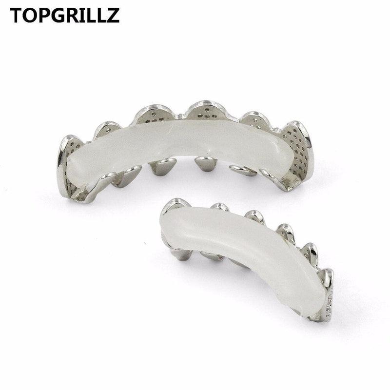 TOPGRILLZ Classic 6/6 Hip Hop/Punk Teeth Grillz Set Gold Silver Color Top &amp; Bottom Grills Dental Mouth Caps Cosplay Party