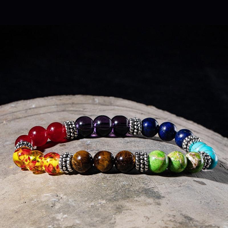 Fashion 7 Chakra Bracelets | Natural Stone Beads | Men's and Women's Yoga Buddha Prayer Bracelet | 18 cm | Tiger Eye Stones | Make a Wish Bracelet