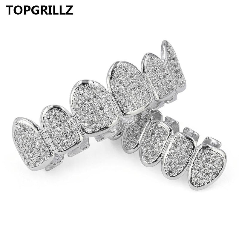 TOPGRILLZ Classic 6/6 Hip Hop/Punk Teeth Grillz Set Gold Silver Color Top &amp; Bottom Grills Dental Mouth Caps Cosplay Party