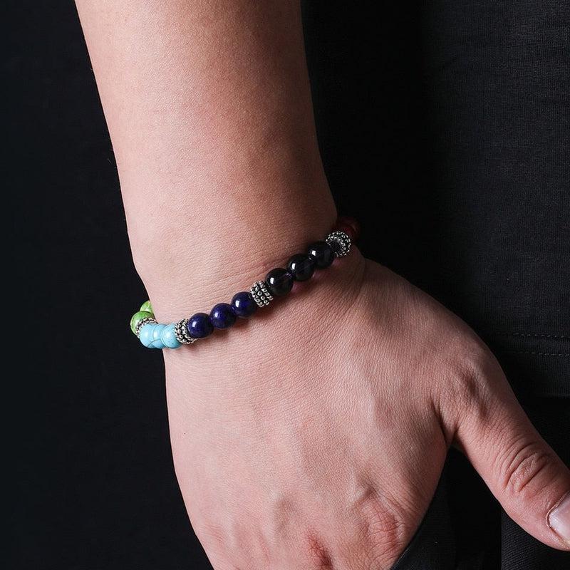Fashion 7 Chakra Bracelets | Natural Stone Beads | Men's and Women's Yoga Buddha Prayer Bracelet | 18 cm | Tiger Eye Stones | Make a Wish Bracelet