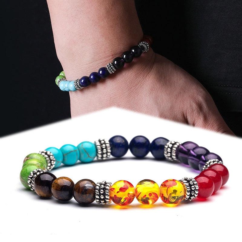 Fashion 7 Chakra Bracelets | Natural Stone Beads | Men's and Women's Yoga Buddha Prayer Bracelet | 18 cm | Tiger Eye Stones | Make a Wish Bracelet