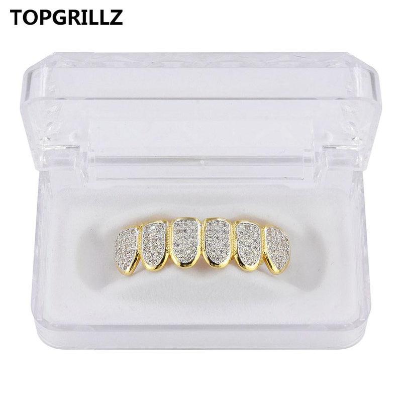 TOPGRILLZ Classic 6/6 Hip Hop/Punk Teeth Grillz Set Gold Silver Color Top &amp; Bottom Grills Dental Mouth Caps Cosplay Party