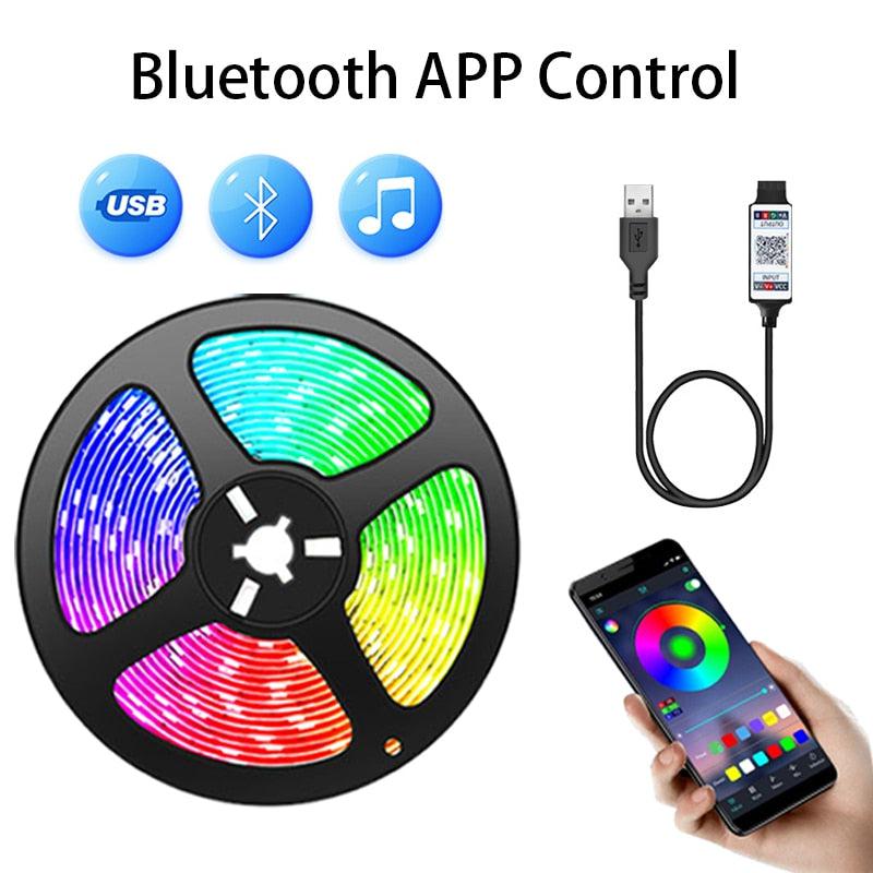 RGB 5050 LED Strip Light | Bluetooth App Control | 5V USB | Flexible Ribbon Diode Tape for TV Backlight and Room Decoration