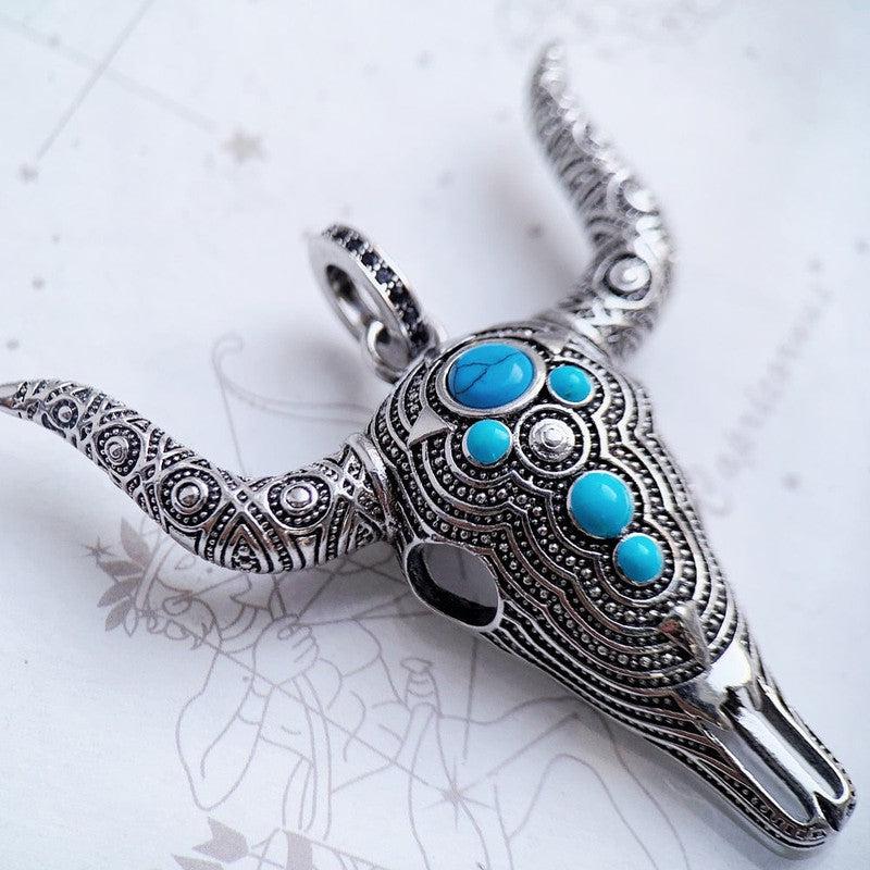 Turquoise Stone Skull Pendant | Detailed New Fashion | Silver Jewelry for Women & Men