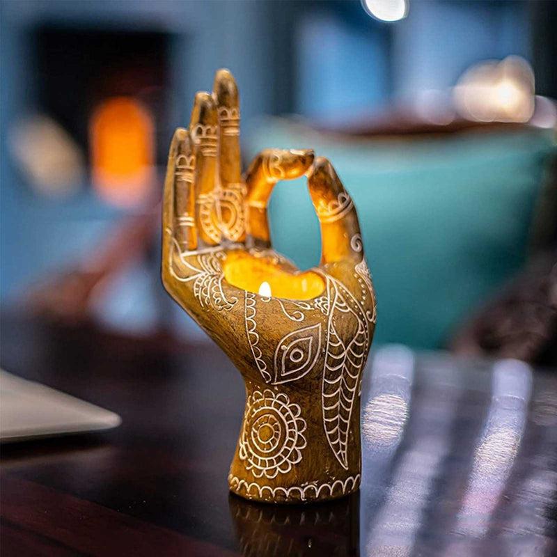 Mundra Hand Candle Holder | Festival Lighted Accessories | Tealight Collectible Figurines | Home Eastern Enlightenment Decor