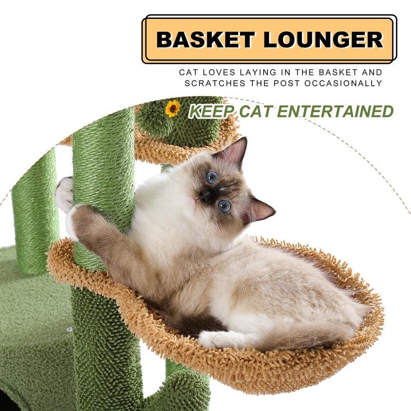 Cactus Cat Tree | Natural Sisal Scratching Post | Cat Perch Condo | Kitty Play House | Stylish & Functional Cat Tree