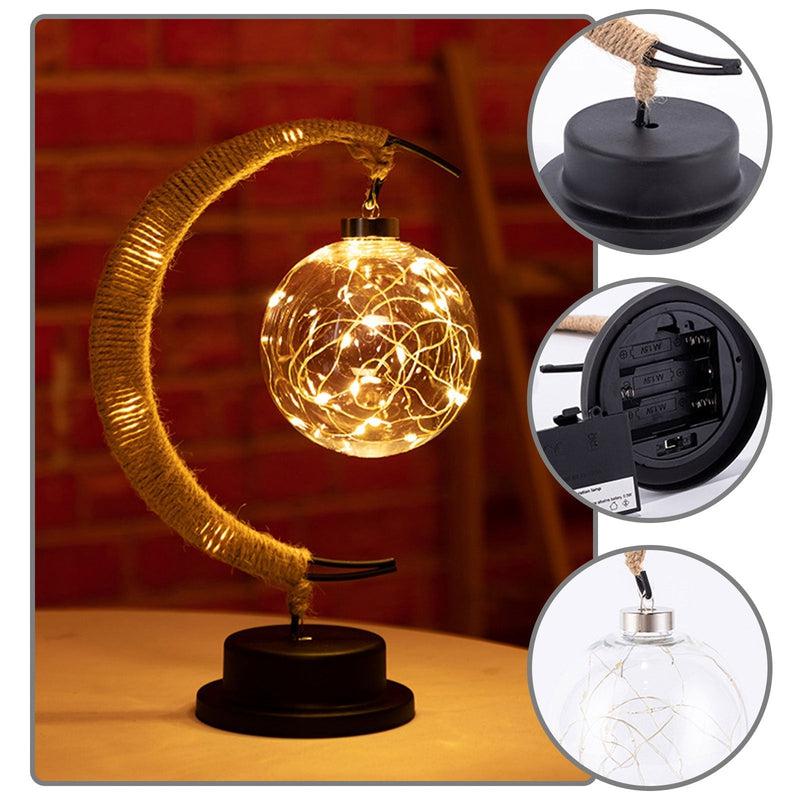 USB LED Moon Sepak Takraw Lamp | Handmade Hemp Rope Wrought Iron Night Light | Home Decoration Sleeping Lantern Light