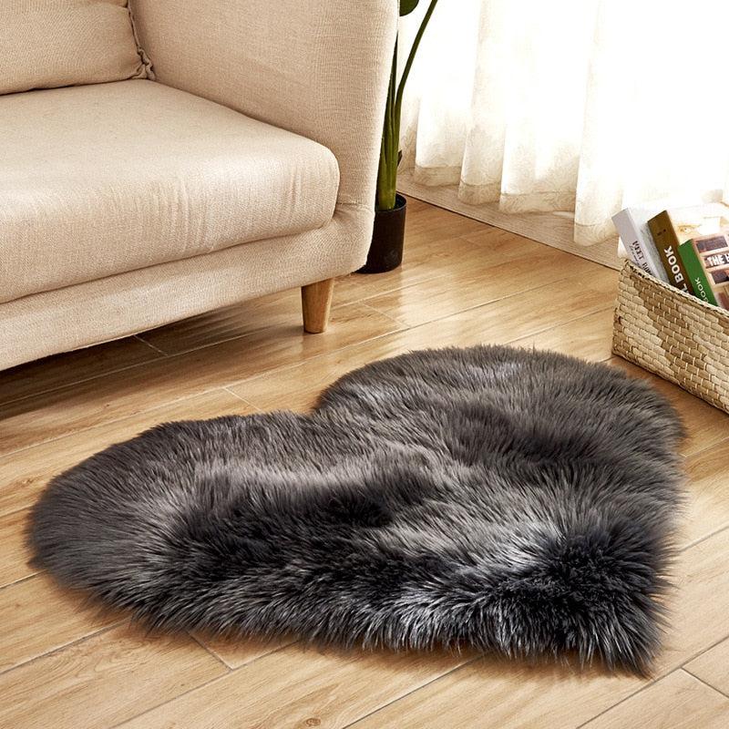 Heart Shaped Fluffy Washable Faux Fur Rug | Soft Carpet Sheepskin Rug for Kids Bedroom & Home Decoration