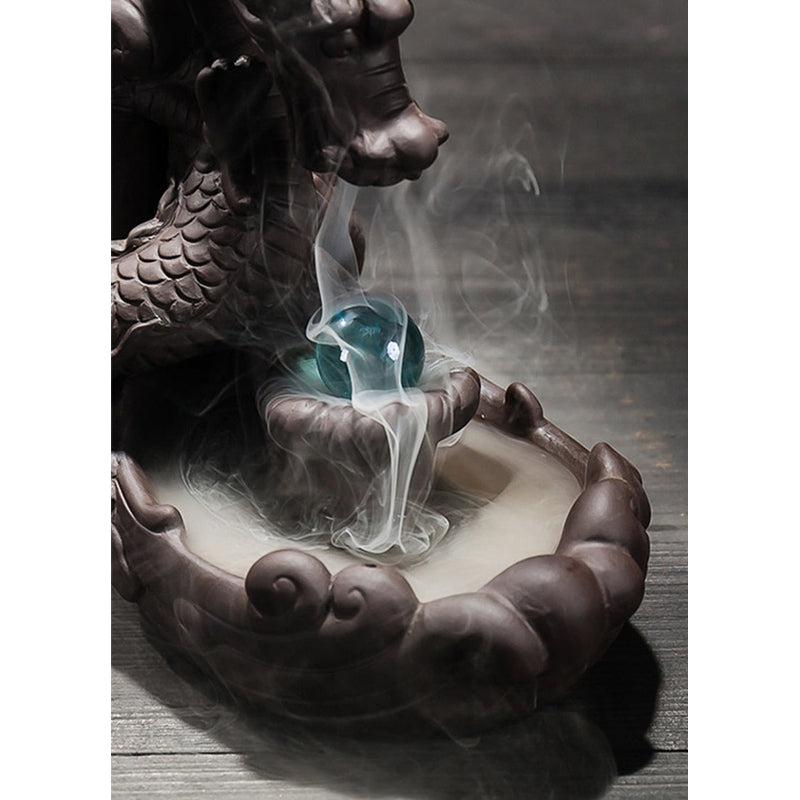 Dragon Smoke Waterfall Incense Burner | Ceramic Dragon Incense Holder with Crystal Ball | Creative Home Decor