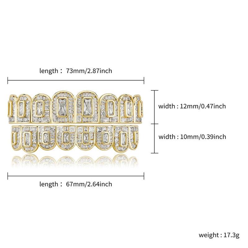 TOPGRILLZ 2021 New Baguette Set Teeth Grillz | Full Iced Micro Pave Cubic Zirconia | 14K White Gold | Hip Hop Jewelry | For Men Women