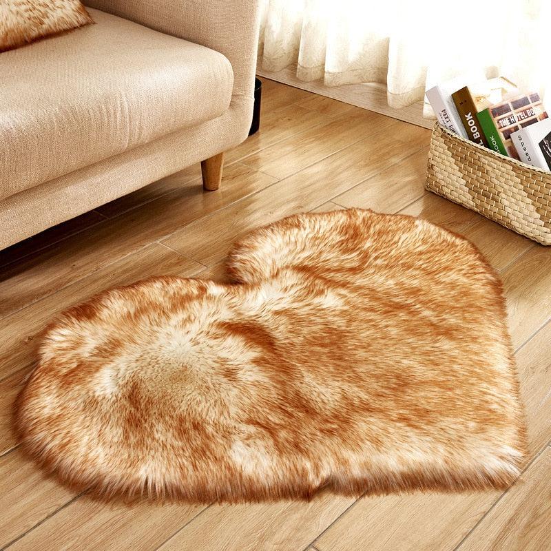 Heart Shaped Fluffy Washable Faux Fur Rug | Soft Carpet Sheepskin Rug for Kids Bedroom & Home Decoration