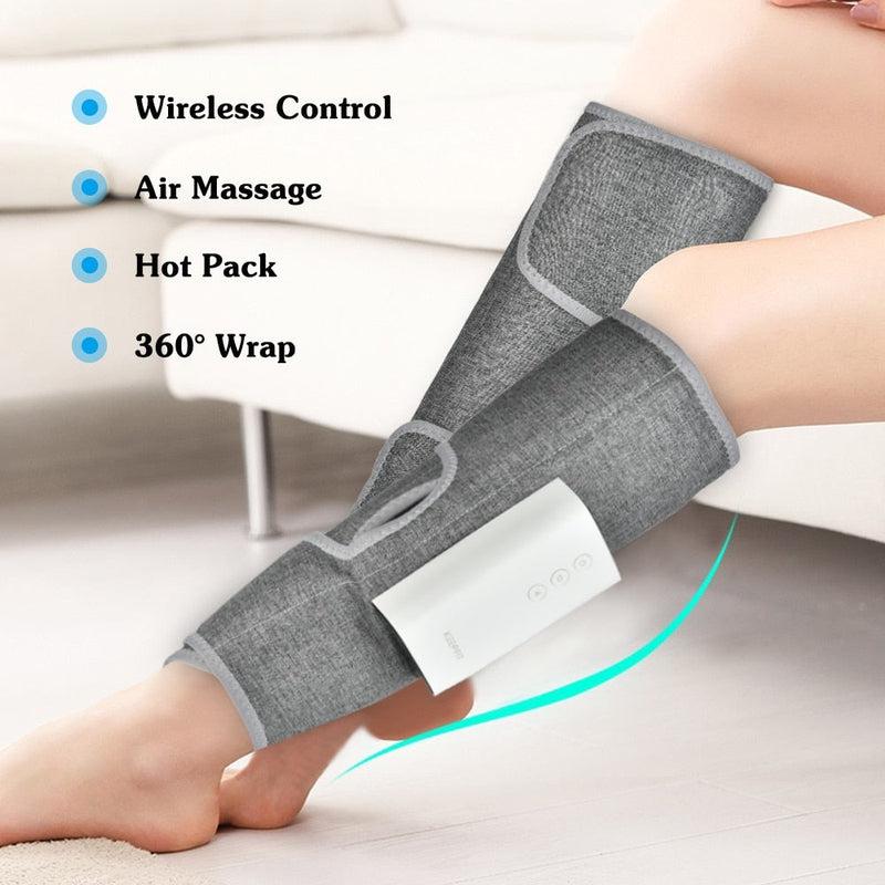 Wireless Air Compression Leg Massager with Controlled Heating | Rechargeable Calf Massage Pads