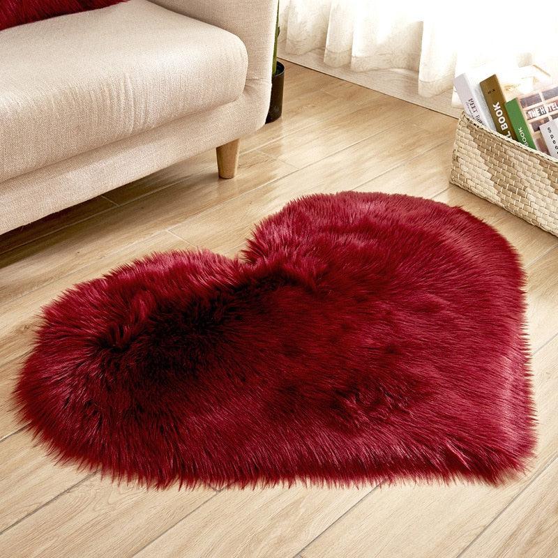 Heart Shaped Fluffy Washable Faux Fur Rug | Soft Carpet Sheepskin Rug for Kids Bedroom & Home Decoration