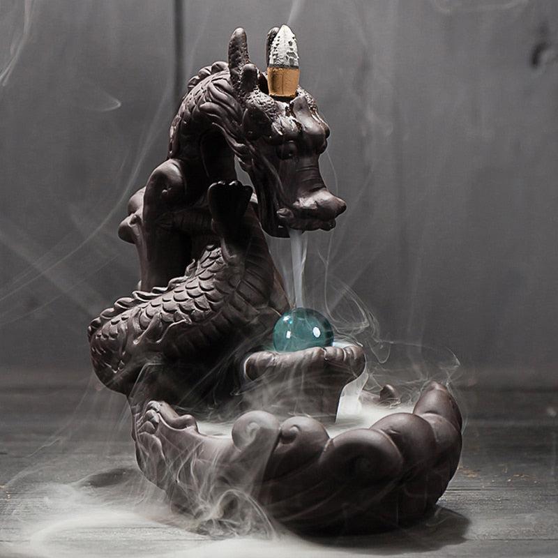 Dragon Smoke Waterfall Incense Burner | Ceramic Dragon Incense Holder with Crystal Ball | Creative Home Decor