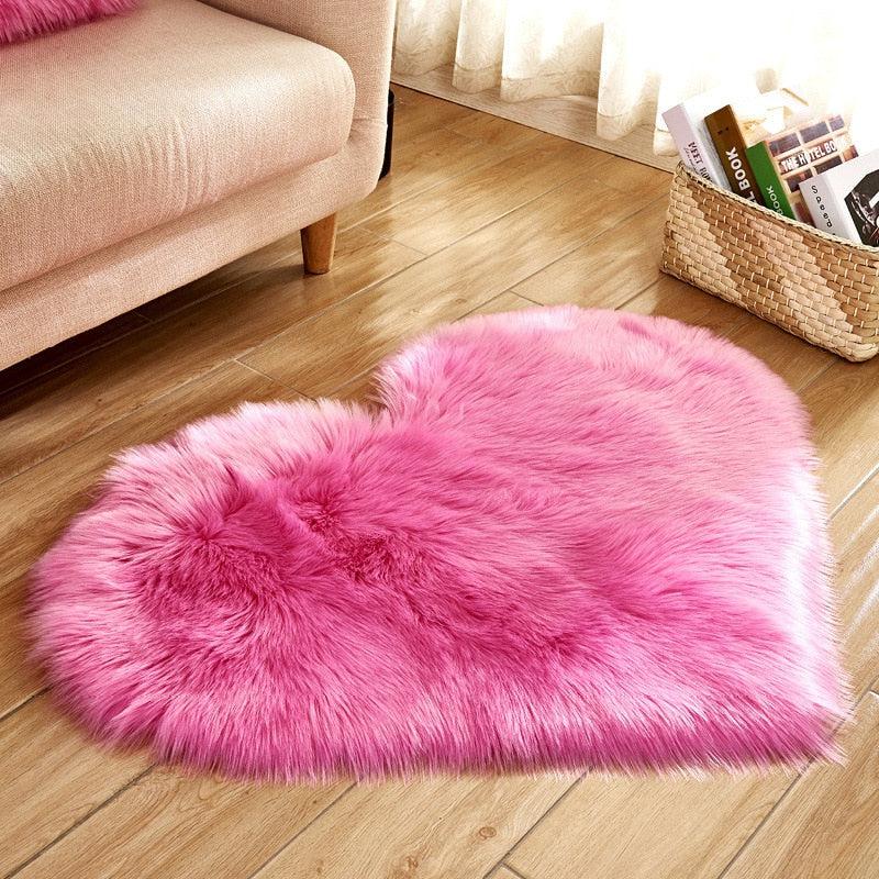 Heart Shaped Fluffy Washable Faux Fur Rug | Soft Carpet Sheepskin Rug for Kids Bedroom & Home Decoration