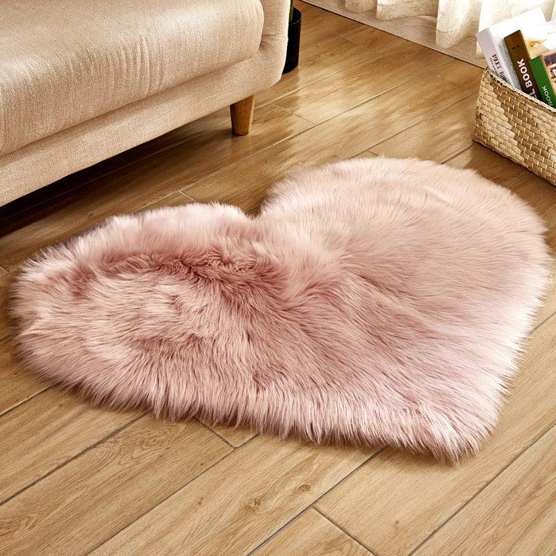 Heart Shaped Fluffy Washable Faux Fur Rug | Soft Carpet Sheepskin Rug for Kids Bedroom & Home Decoration