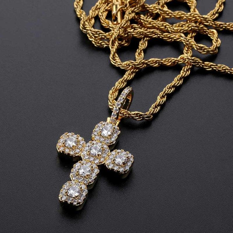 Iced Out Cross Pendant Necklace | Men's / Women's Micro Paved AAA CZ | Hip Hop Gold / Silver Color Charm Chains | Jewelry Gift