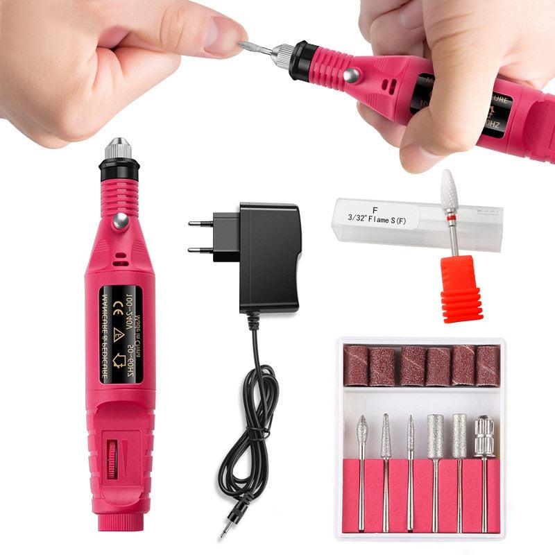 Professional Rechargeable Electric Nail Drill Machine Set for Polish Nails | Manicure & Pedicure Tools (White, Red)