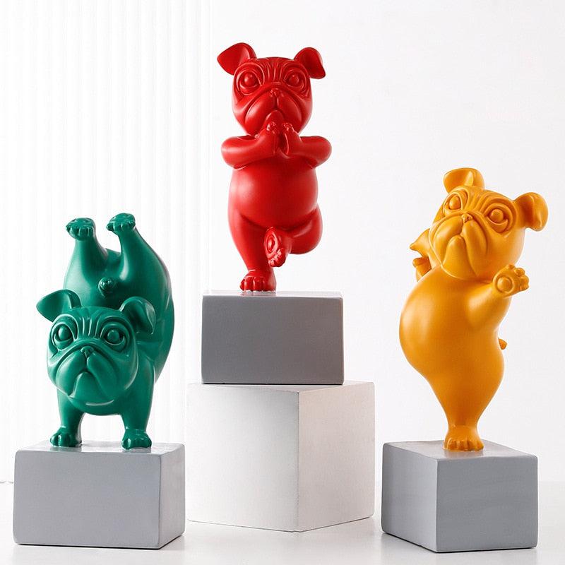 Playful French Bulldog Yoga Statue | Resin Cartoon Animal Sculpture, Creative Gift for Children