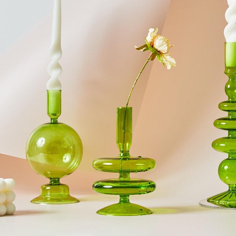 Nordic Green Glass Candle Holders | Elegant Home Decor & Thoughtful Gift