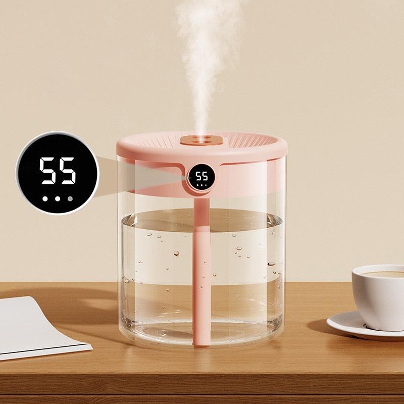 2L Double Nozzle Air Humidifier with LCD Humidity Display and Aroma Essential Oil Diffuser for Home