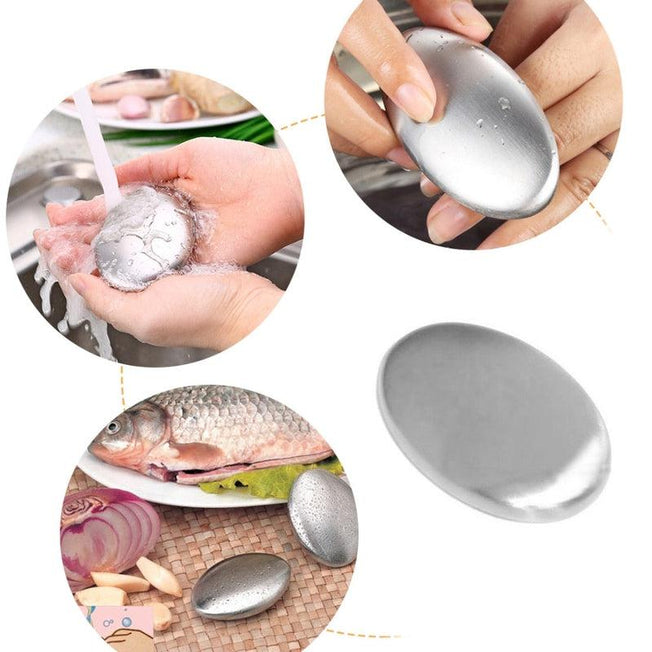 Odor-Eliminating Stainless Steel Soap Bar: Versatile Kitchen & Body Cleansing Solution